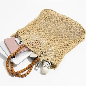 Bohemian Beaded Handle Large  Summer Straw Bag Tote/Beach Bag